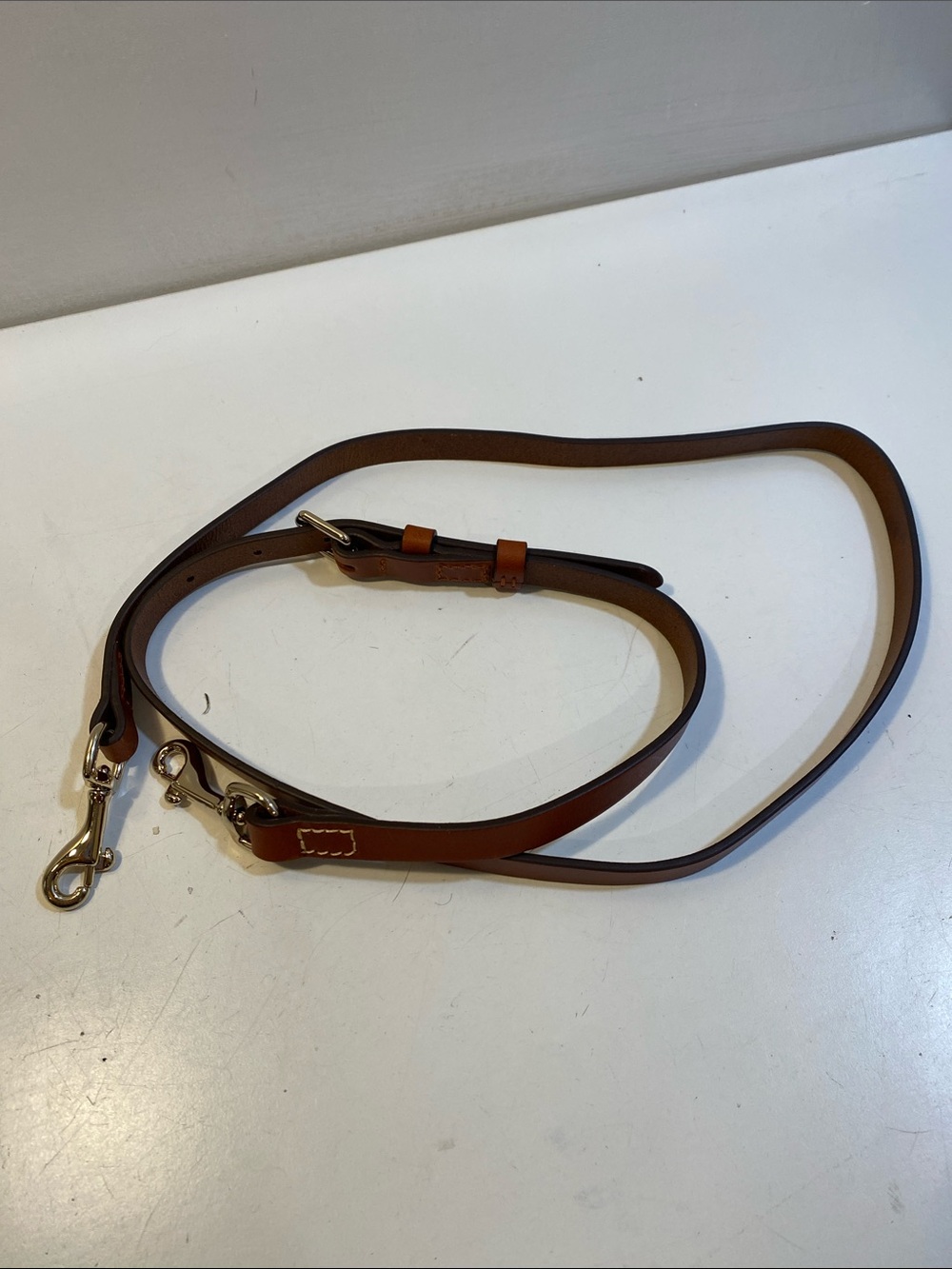 Adjustable Brown Leather Crossbody bag Strap with Golden tone Hardware